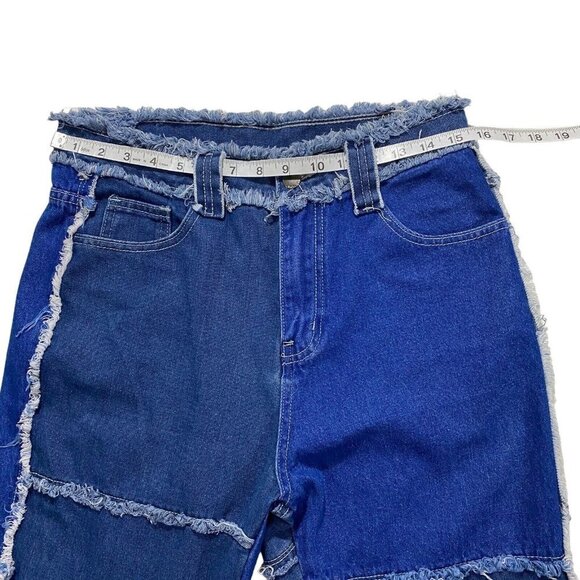 Shein Women Patchwork Medium Wash Dark Wash Denim Jeans Sz 31 x30 High-Rise - Picture 3 of 11